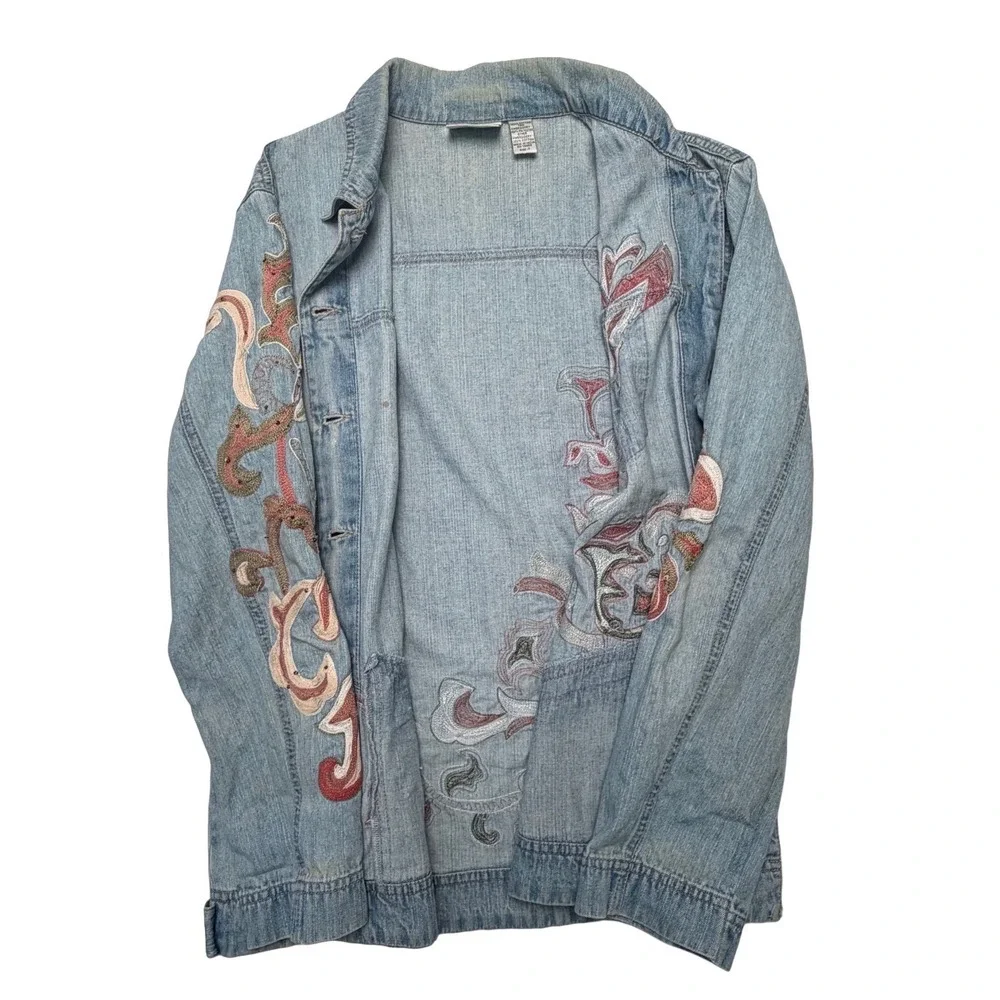 Y2K Chicos Embroidered Cotton Denim Medium‎ Women Jacket Boho Artsy Festival